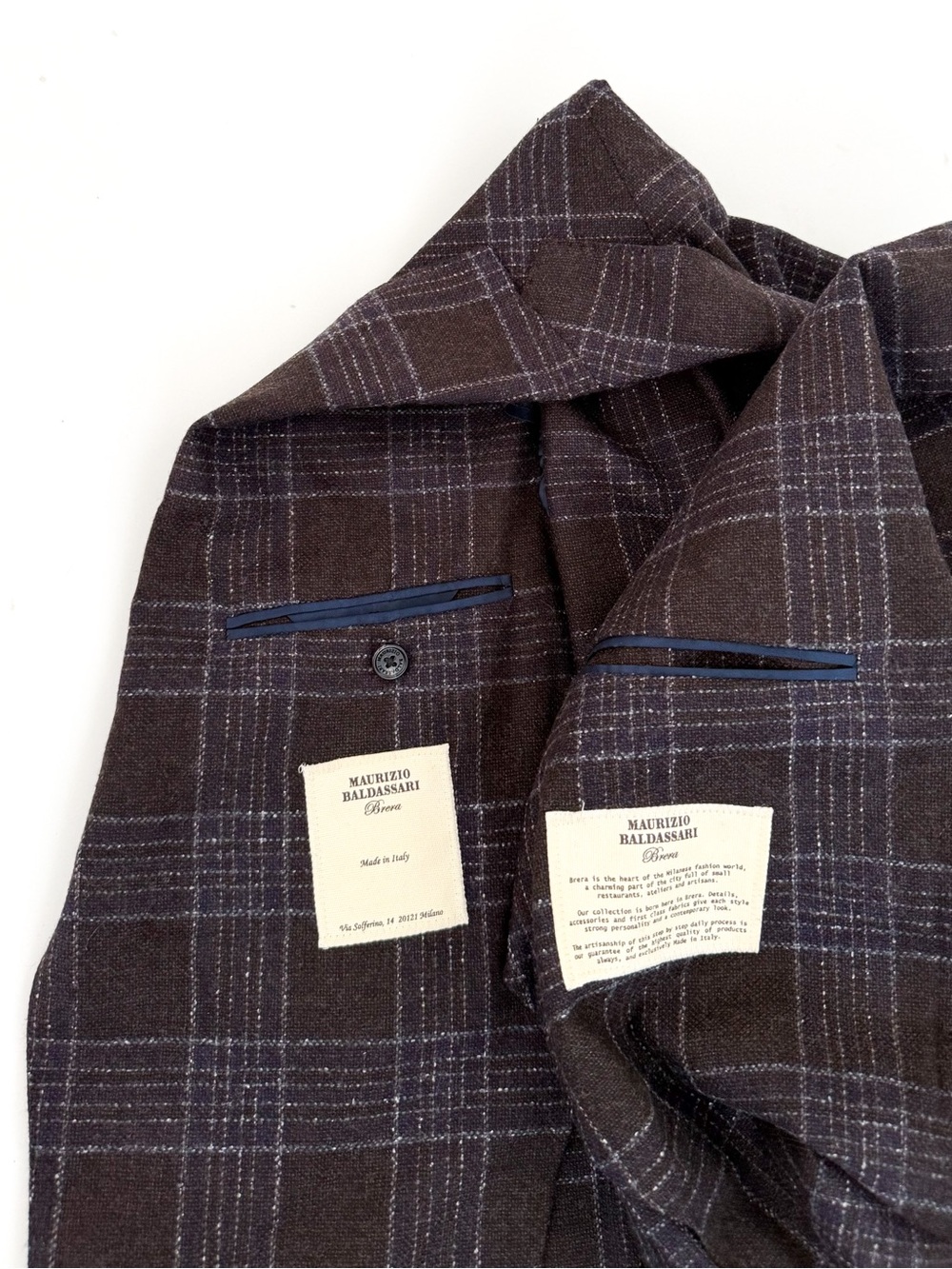 New Maurizio Baldassari Italian Wool Plaid Sport Coat Blazer Men's Brown Blue 40 - Picture 15 of 15